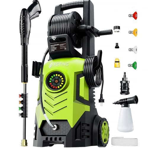 2025Upgraded Pressure Washer with Adjustable Touch Screen 5000PSI, 3.3GPM/8 Level, 4 Quick Connect Nozzles,Inlet Hose&Filter&Foam Cannon for Cars/Fences/Driveways/Home Cleaning