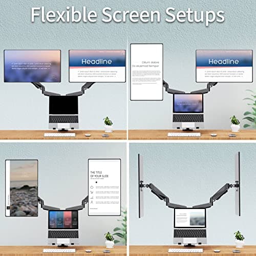 MOUNTUP Dual Monitor and Laptop Mount, Adjustable Monitor Stand for 2 Max 27" Computer Screens, Laptop Tray Fits 10-17inch Notebook, Holds 4.4-17.6lbs Per Arm, 3-in-1 Adjustable Monitor Desk Mount 7