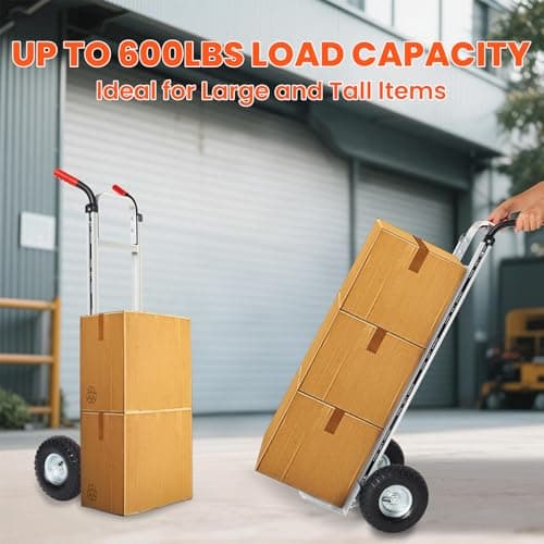 Aluminum Hand Truck Dolly Cart with 10" Pneumatic Tire,Hand Trucks Heavy Duty 600 LBS Capacity,Platform Hand Cart for Transport & Moving in Warehouse, Home, Supermarket 6