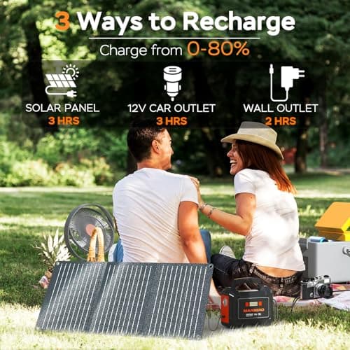 MARBERO Portable Power Station 100W Camping Solar Generator 167Wh Power Bank with AC Outlet 110V with Multi-Output LED Flashlights for CPAP Home Camping Hurricane Emergency 5