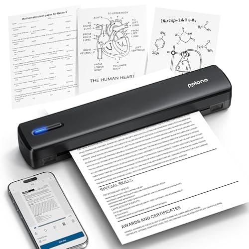 POLONO Portable Printer Wireless for Travel, D810 Bluetooth Thermal Printer Support for 8.5"x11" US Letter, Inkless Printer Compatible with iOS, Android, Laptop for Office, Car and Home, Black