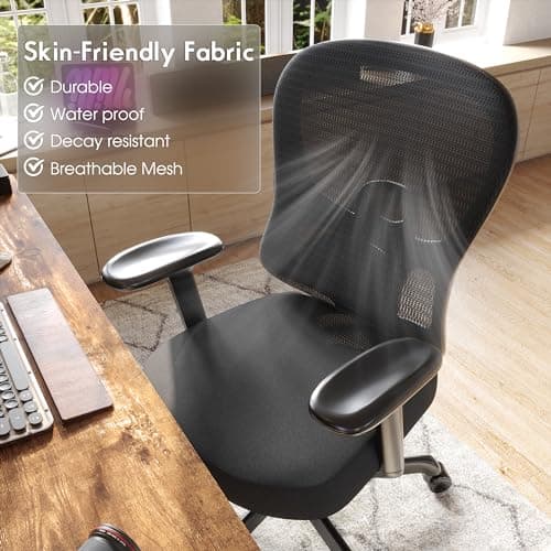 ELABEST Ergonomic Office Chair,Home Desk Chair with Mesh Back,Adjustable Lumbar Support,Built-in Springs Wide Seat,Executive Task Chair with 3-D Big Armrests,Tilt Function,Computer Desk Chair 8