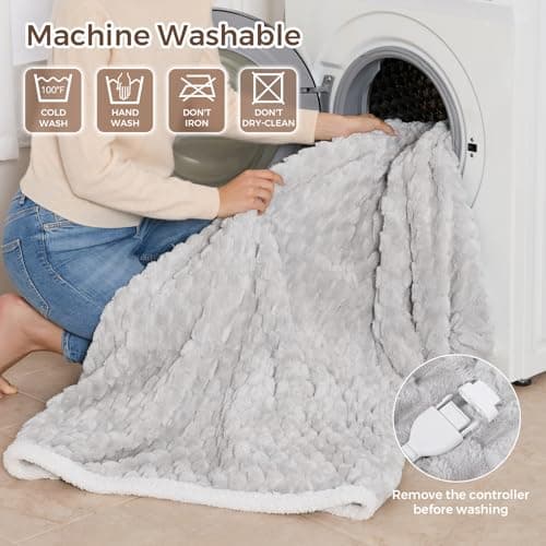 Electric Blanket Heated Throw, Soft Flannel & Sherpa Wearable Heated Blanket Hoodie, Heated Shawl Wraps for Gift with 6 Heating Levels & 12H Auto Off, ETL Certified, Home Office 40x70 Inch, Grey Plaid 8