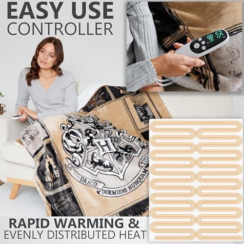Get Trend Harry Potter Gifts Heated Blanket Electric, Luxurious Soft Fleece Throw, Fast Heating with 9 Heat Settings & Auto Shut-Off, 50x65in (Multi Harry Potter, Throw US) 3