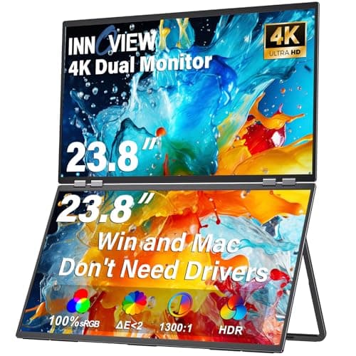 InnoView 23.8" Dual Portable Monitor 4K 3840x2160P 100% sRGB 315°Adjustable Dual Stacked Foldable Monitor Built-in Speakers Screen Extender with HDMI/USB-C/DP for Laptop Windows Mac