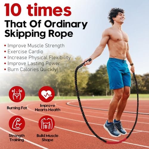 Jump Rope, 3LB Weighted Jump Rope for Fitness, 9.8ft Heavy Jumping Ropes for Exercise, Adult Workout Rope for Men & Women Improve Strength, Skipping Rope for Gym Training, Home Workout 5