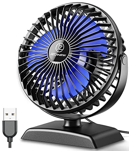 JZCreater Mini Desk Fan,3 Speed Ultra-Quiet Operation,Portable USB Cooling Fan for Office Desk, Bedroom Use, Personal Fan with Adjustable Tilt for Summer Indoor/Outdoor,USB-Powered, Black