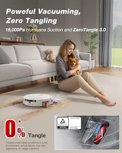 Yeedi M14 Plus Robot Vacuum and Mop with All-in-One Station, 18000Pa, OZMO Roller Instant Self-Washing Mopping, 167℉ Hot Water Mop Washing & Self-Drying, ZeroTangle 3.0, Self-Emptying, White 5