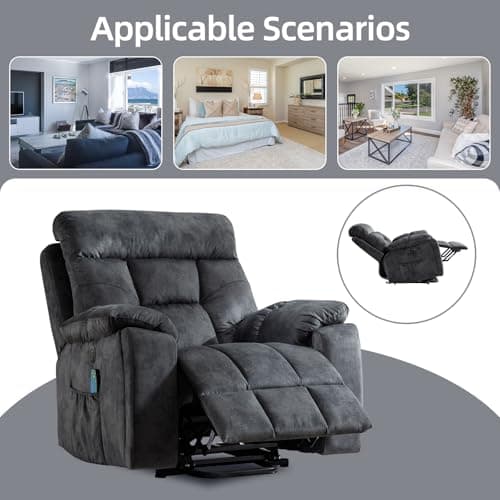 CANMOV Large Power Lift Recliner Chair with Massage and Heat for Elderly Big and Tall People, Overstuffed Wide Recliners with 2 Cup Holders, Side Pocket and USB Port, Grey 7