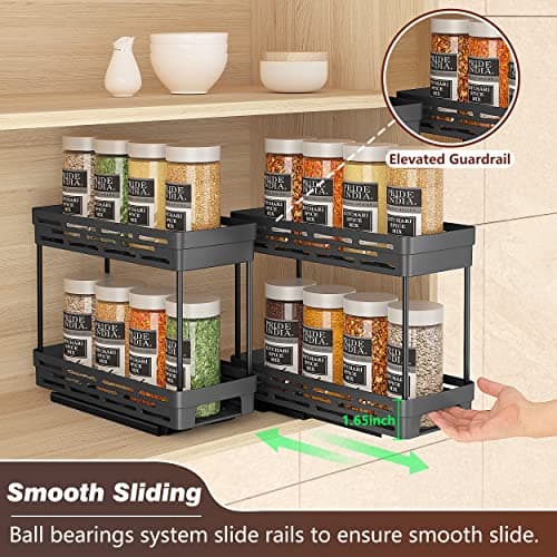 2 Pack Pull Out Spice Rack Organizer for Cabinet, Slide Out Spice Racks Organizer, Spice Cabinet Organizers, Cabinet Size Need:12'' Highx11'' Deepx5'' Wide,Hold 10 Spice Jar Each Tier-2Tier, Black 5