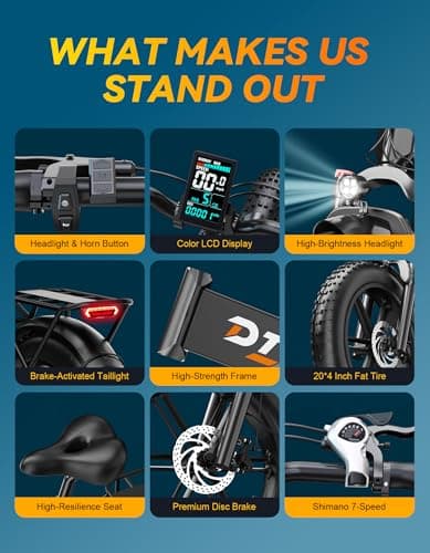 DTTZH Folding Electric Bikes for Adults, 1000W 30MPH Foldable Ebike, 20 Inch Fat Tire Folding Commuter E Bike, 60 Miles 48V 15Ah Removable Battery, UL2849 Adults Electric Bicycle Black 9