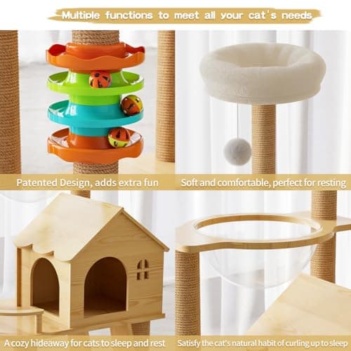Elegaif Cat Tree, Wood Cat Tree Tower for Indoor Cats, 47.3" Modern Cat Tower with Sisal-Covered Scratching Posts and Top Perch，Cat Condo with Acrylic Hammock for Small Large Cats 5