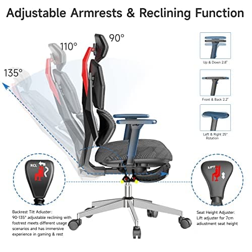 PatioMage Ergonomic Gaming Chair with Footrest Big and Tall Game Chair Reclining Gamer Chair with Adjustable Lumbar Support & 3D Armrests High Back Gaming Chairs for Adults 9
