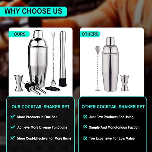 24 oz Cocktail Shaker Set Bartender Kit by Aozita, Stainless Steel Martini Shaker, Mixing Spoon, Muddler, Measuring Jigger, Liquor Pourers with Dust Caps and Manual of Recipes, Professional Bar Tools 3