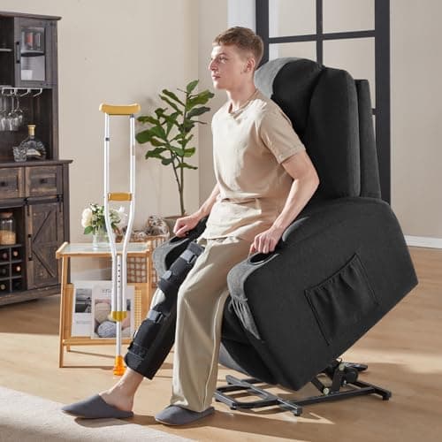 Jocisland Power Lift Recliner Chair Big and Tall with Massage for Elderly, Adult Reclining Chair with Cup Holder, Side Pockets, Fabric Adjustable Accent Chair for Living Room, Grey 6