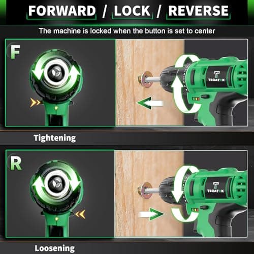 Tegatok 20V Cordless Drill Set, 3/8 Drills Handheld Drill Kit with 18+1 Torque Setting, LED Electric Power Drills Set with Battery and Charger, Electric Screwdriver Tools Kit, 2 Batteries 5