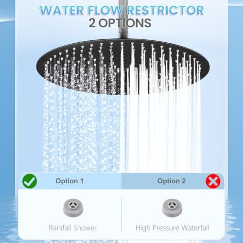 KINLIV 16 inch Matte Black Round Ceiling Rainfall Shower Head, All Metal Stainless Steel 304, Full Body Rainfall Shower with 230 Silicone Nozzles 5