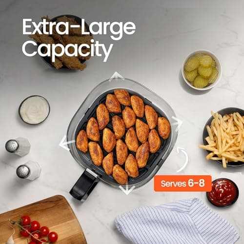 Gourmias 7-Quart Digital Air Fryer With Glass Basket, 12 One-Touch Presets, Oil-Free Crisp Technology, Touchscreen, Easy Clean, Large Family Capacity, Black 8