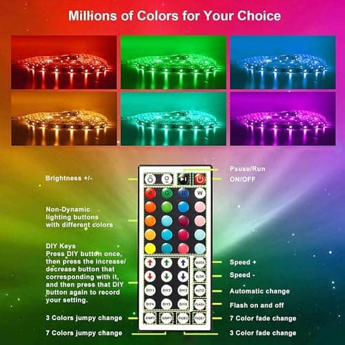 CHARKEE LED Lights for Bedroom 100 ft, Color Changing LED Strip Lights with 44-Key Remote, 24 Volt RGB SMD2835 Tape Lights for Bedroom, Room Decor, Indoor, IG, TikTok, DIY(44key Remote) 5