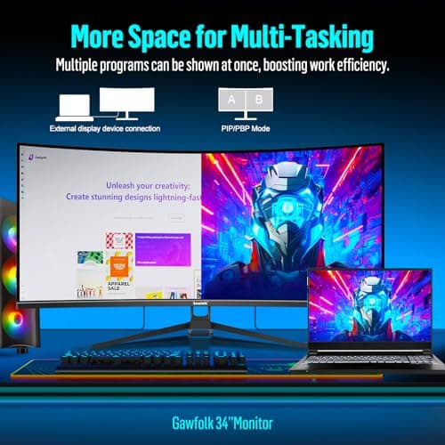Gawfolk 34 Inch Ultrawide Curved Gaming Monitor, 1500R PC Screen 165hz UWQHD 4K, Curved Computer Screen with FreeSync, Support Wallmount 75x75mm-Black 3