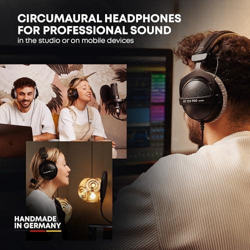 beyerdynamic DT 770 PRO, 250 Ohm, Closed Back, Over Ear, Wired Professional Studio Headphones, Audio Monitors, 3 m Coiled Cable, Black with Grey Velour Ear Pads 4