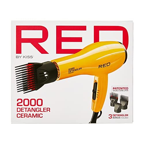 RED by KISS 2000 Ceramic Hair Dryer, Professional Salon Blow Dryer 3 Attachments Included, 2 Detangler Piks, 1 Air Concentrator (Yellow) 7
