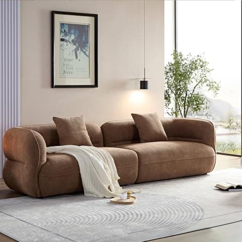 YOPENG 110" Curved Sectional Sofa Minimalist Modern Couches, Upholstered Boucle Sofa 3 Seater Luxury Sofas Modular Deep Couch for Living Room Home Office Apartment, Brown