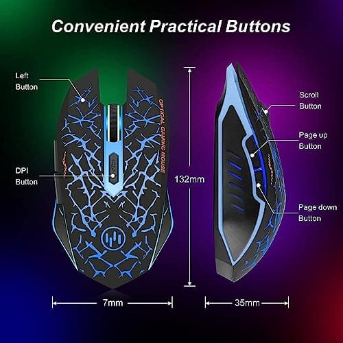 VEGCOO C12 Wireless Gaming Mouse,Rechargeable Mice Silent Click Cordless Mouse with 6 Buttons PC Gaming Mice Advanced Technology with 2.4GHZ Up to 2400DPI for PC Laptop (Blue) 7