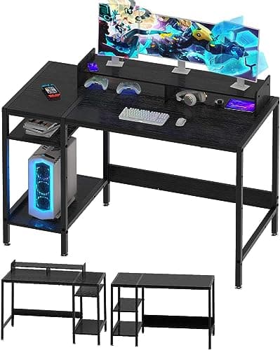 MINOSYS Computer Desk - 38” Gaming Desk, Home Office Table with Storage, Small Desk with Monitor Stand, Adjustable Storage Space, Black.