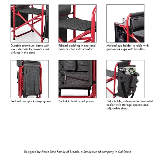 PICNIC TIME Fusion Camping Chair with Side Table and Soft Cooler, Outdoor Foldable Padded Camping Chairs with Cup Holder for Lawn, Beach, & Sports Use for Adults, (Dark Gray Blue Accents) 10