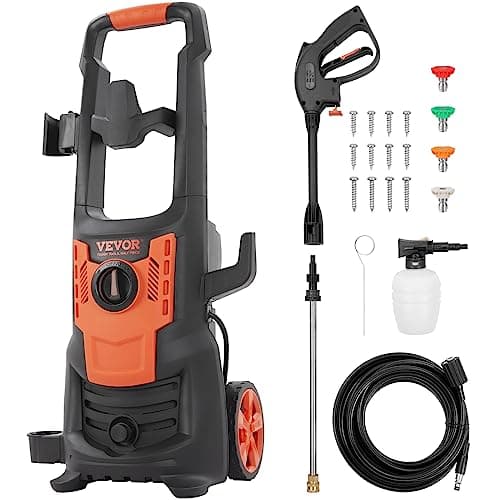 VEVOR Electric Pressure Washer, 2150 PSI Max. 1.8 GPM, 1800W Power Washer w/ 26 ft Hose, 4 Quick Connect Nozzles, Foam Cannon, Portable to Clean Patios, Cars, Fences, Driveways