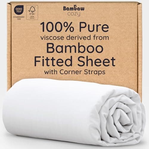 Bambaw King White Fitted Sheet Only, 100% Viscose Derived from Bamboo Sheet, Cooling Fitted Sheet King Size, 16” Deep Pocket Sheet (White)