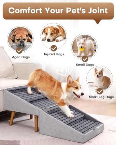 Dog Stairs for Small Dogs 17.13" H, 4-Step Doggie Ramp for Couch Bed Sofa and Chair, Foldable 2 in 1 Wooden Pet Steps for Puppy Medium/Large Dogs and Cats, Split Ottoman Design 6