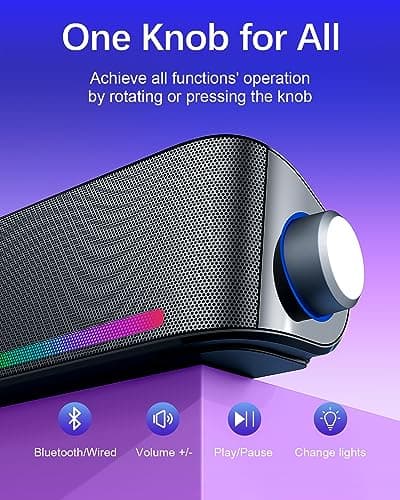 Computer Speakers, Hi-Fi Sound Quality Computer Sound Bar, Bluetooth 5.0 & 3.5mm Wired PC Speakers with 4 Dynamic Lighting Modes, USB Powered Speakers for PC, Desktop, Laptops, Phones, Monitors, Xbox 5