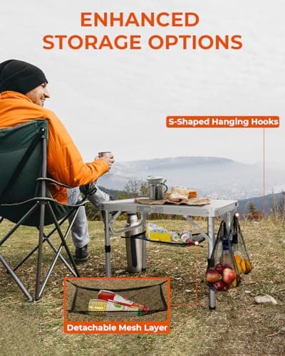 Sportneer Camping Table: Adjustable Height Small Folding Table 23.6" L x 15.7" W 2 Height with Mesh Layer - Compact & Portable Camping Essentials for Outdoor Camp Garden Picnic BBQ Dining Cooking 8