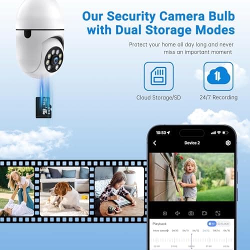 WESECUU Light Bulb Security Camera, 5G& 2.4GHz WiFi 2K Security Cameras Wireless Outdoor Motion Detection and Alarm,Two-Way Talk,Color Night Vision,Human Detection, Camera Light Bulb Easy to Install 7