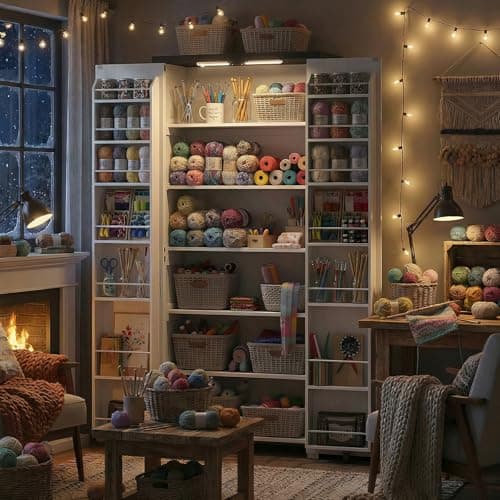 Furnivio Craft Cabinet with Storage - 71" Sewing Cabinet with LED Lights, Adjustable Shelves, Hobby Storage Cabinet for Craft Room, Food Pantry Cabinet for Kitchen, Dinning Room or Living Room 6