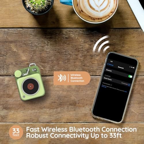 Muzen Mini Bluetooth Speaker, Button Small Cute Portable Metal Retro Wireless Speaker with Loud Volume Great Sound and Portable Lanyard & Gift Bag for Office Classic Vintage Decor 7