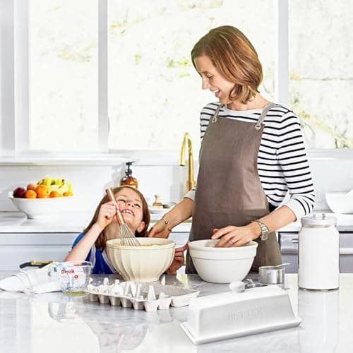 Butter Dish with Lid,WERTIOO Butter Dish With Lid for Countertop,7.6" x 3.3" Butter Tray,Butter Holder for 1 Stick.Textured Tray Butter Keeper for Non Slip Storage,Ceramic - White 7