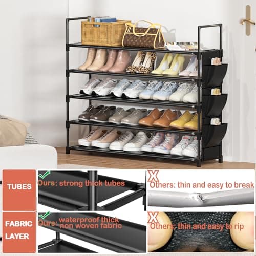 OYREL 5 Tier Shoe Organizer Rack for Closet, Entryway, Garage, Door, Space Saving, Shoe Holder Stand/Tower, Large, 20-25 Capacity 7