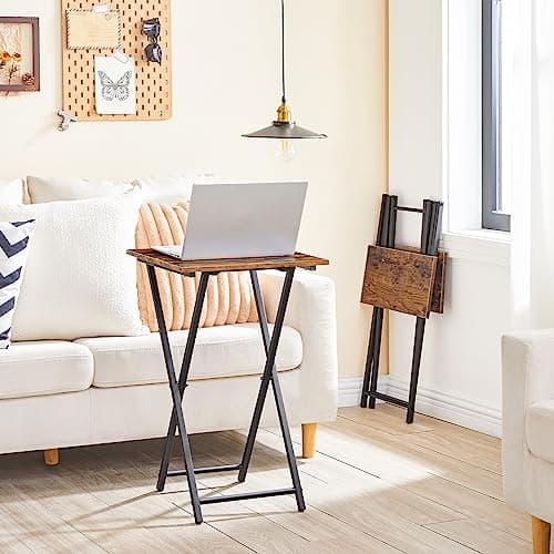 HOOBRO Folding TV Tray Table, Wooden TV Tray, Portable Sofa Side Table, Industrial Snack Table End Table for Small Spaces, Space-Saving, Easy to Install and Fold, Rustic Brown and Black BF27BZ01 6