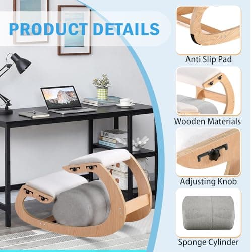 Adjustable Kneeling Chair, Wooden Ergonomic Chair Knee Chair Posture Chair - Improve Your Posture with an Angled Seat for Home,Office (Wood Color+ Pads) 8