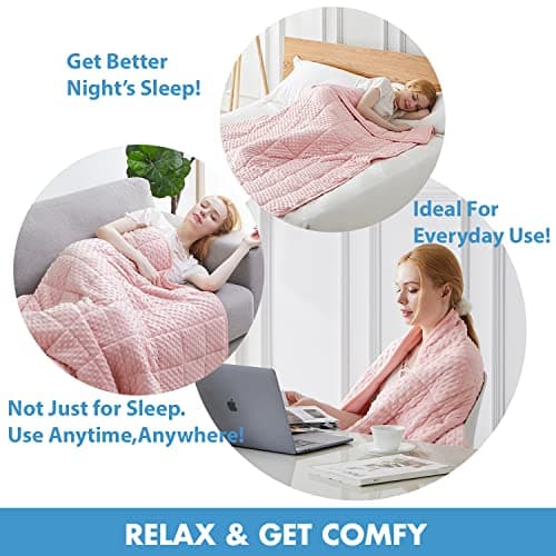 Huloo Sleep Weighted Blanket Twin 15lbs for Adult(48"×78",Pink) Breathable Soft Minky Weighted Throw Blanket for All Season,Heavy Blanket with Premium Glass Beads 5