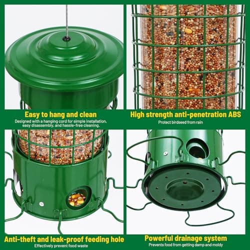 Squirrel Proof Bird Feeders,Bird Feeders for Outdoors for Viewing Lovers,4.5LB Large Capacity Design,Suspended All-Metal Trim 16.3 Inch All Weather Feeder 6