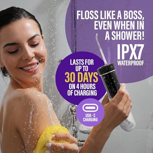 GuruNanda Compact Water Dental Flosser, Portable Travel Size Oral Irrigator Flosser with Collapsible 180 ml Tank, Smart Timer, 4 Flossing Modes, TSA-Friendly - Black 5