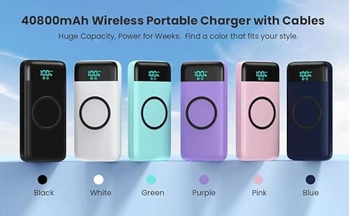 Wireless Portable Charger 40800mAh with 3 Built-in Cables,7-in-1 15W Wireless Charging Power Bank,25W PD QC 4.0 Fast Charging USB C Travel Essentials Battery Pack for iPhone 17/16/15/14,Galaxy,Android 9