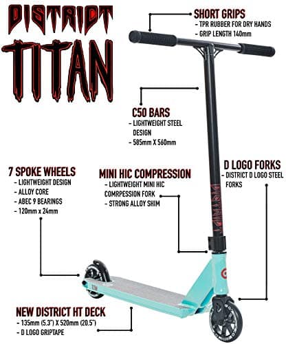 District Pro Scooters Titan Complete Stunt Street Scooter - Intermediate and Beginner Freestyle Scooter for Kids, Teens, and Adults of Any Age 5