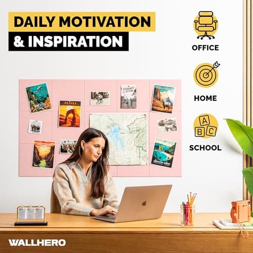 Vision Board - Cork Board for Walls, 59" x 36" | 15 Pack | Cork Board Tiles, Felt Bulletin Board, Large Corkboard, Cork Panel for Office, Felt Wall Panels, Cork Panels, Corkboard Roll (Pink) 5