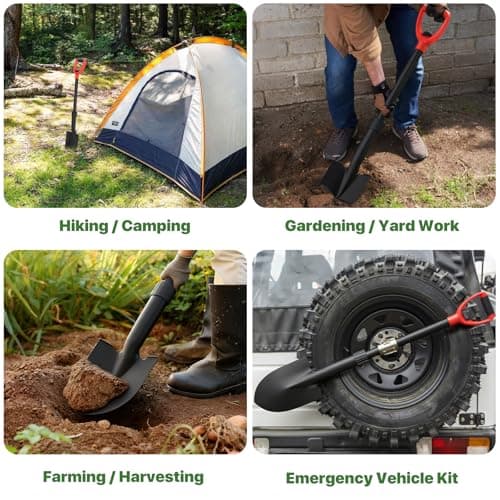 Shovel, Shovels for Digging, 33" Garden Shovel Heavy Duty with Ergonomic D-Grip, Small Spade Shovel for Camping, Edging, Off-Road, Metal Portable Mini Shovel with Fiberglass Shaft, Lightweight 7