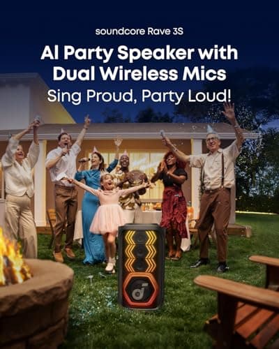NEBULA Cosmos 4K SE Smart Projector & soundcore Rave 3S AI Karaoke Party Speaker with 2 Wireless Microphones 8
